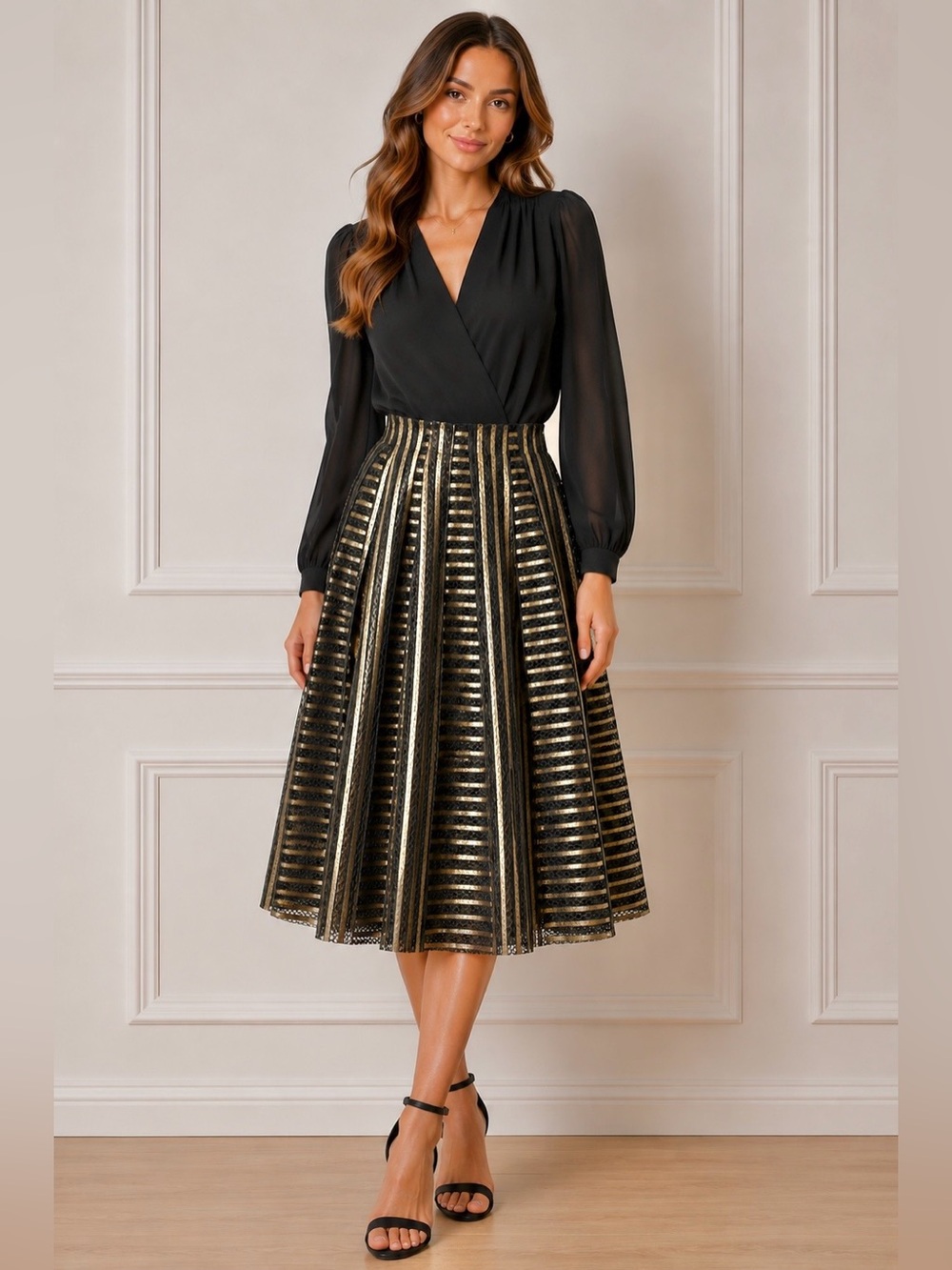 7th Avenue Design Studio (New York & Company) A-Line Skirt (Gold & Black)